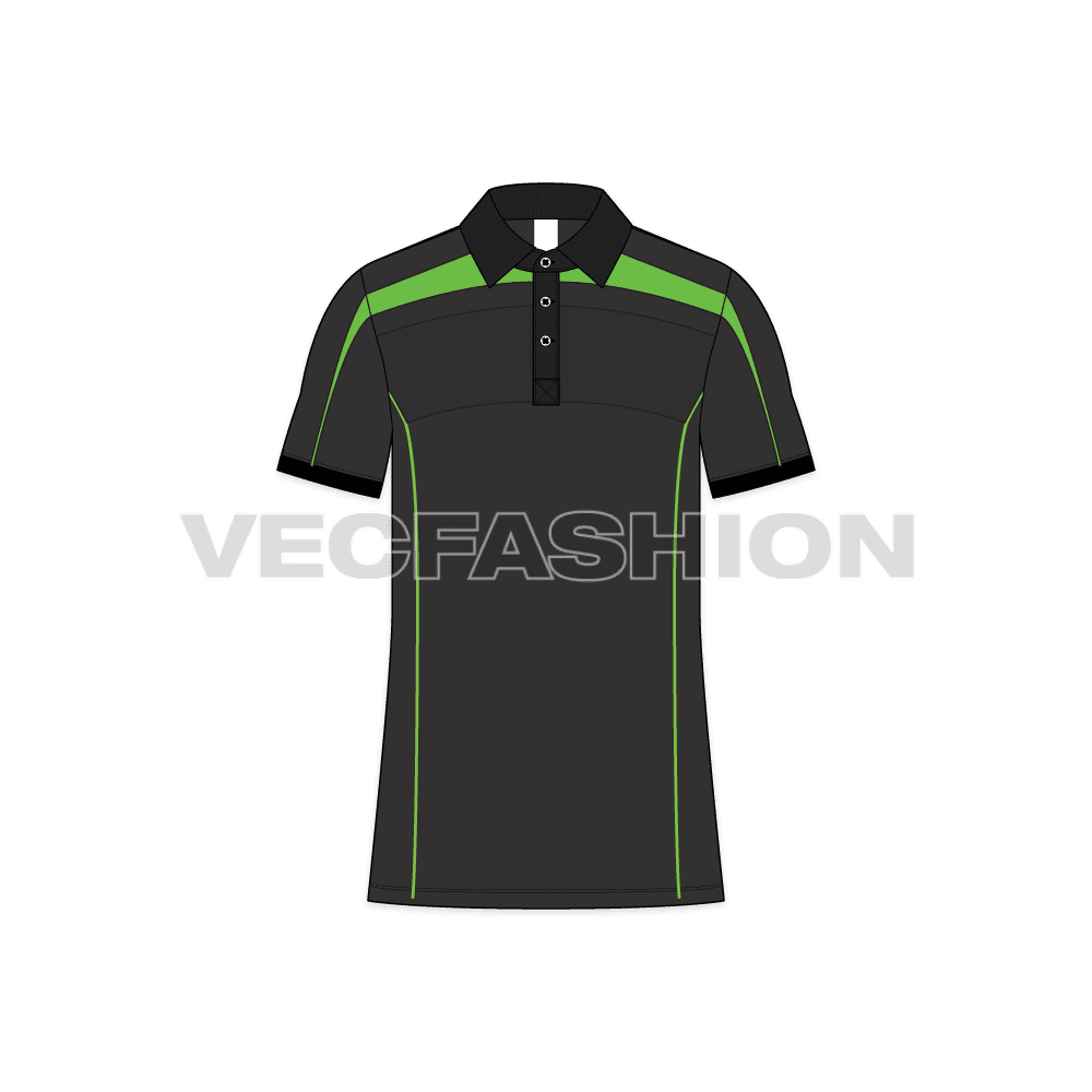 Mens sublimation sport polo shirt flat sketch, front view