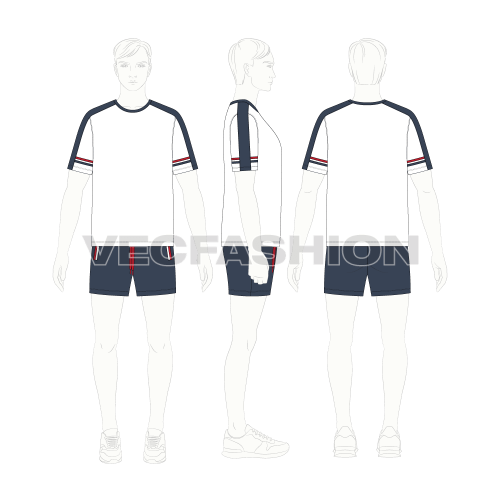 Mens summer tracksuit flat sketch, on croqui