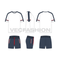 Mens summer tracksuit flat sketch, showing all views, front, side and back