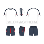 Mens summer tracksuit flat sketch, showing all views, front, side and back