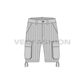 Mens summers cotton shorts flat sketch, front view
