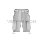 Mens summers cotton shorts flat sketch, front view