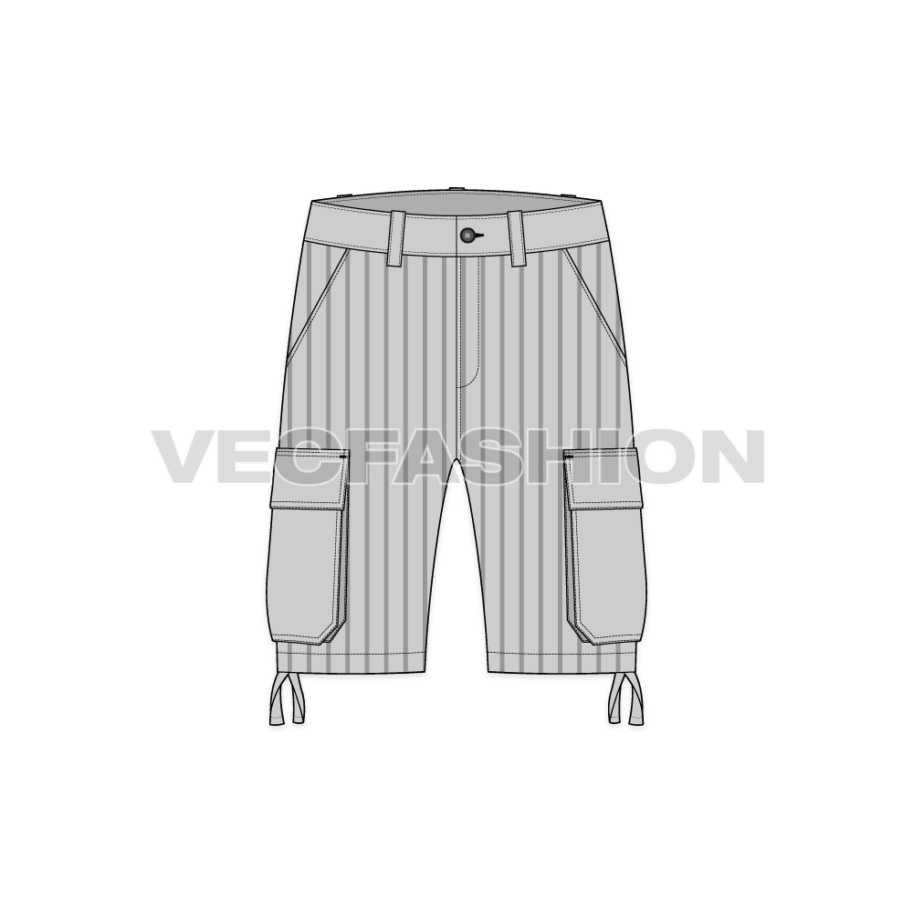 Mens summers cotton shorts flat sketch, front view