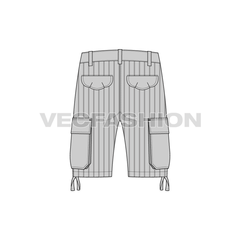 Mens summers cotton shorts flat sketch, back view