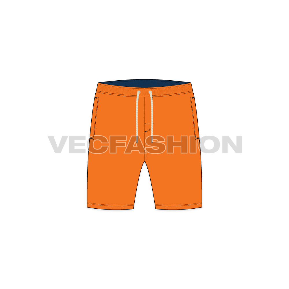 Mens swim shorts flat sketch, front view