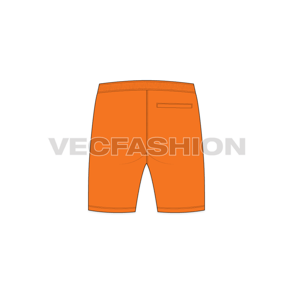 Mens swim shorts flat sketch, back view