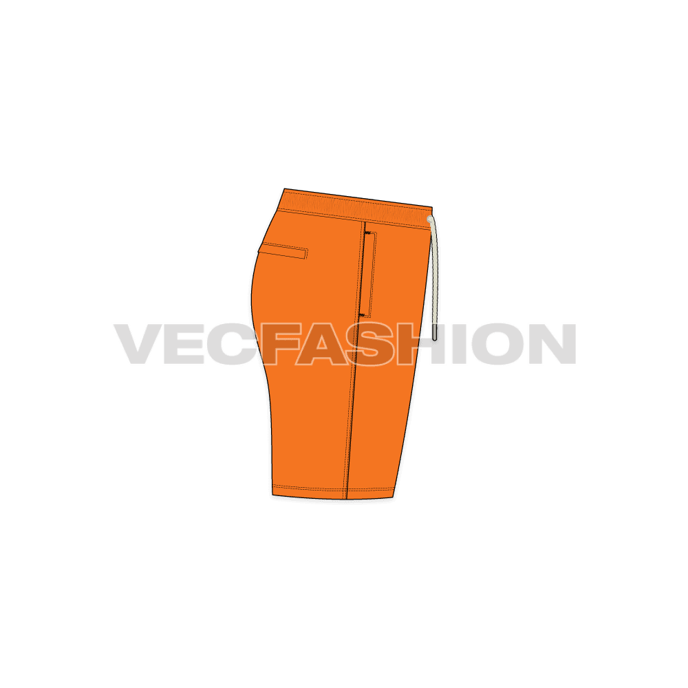 Mens swim shorts flat sketch, side view