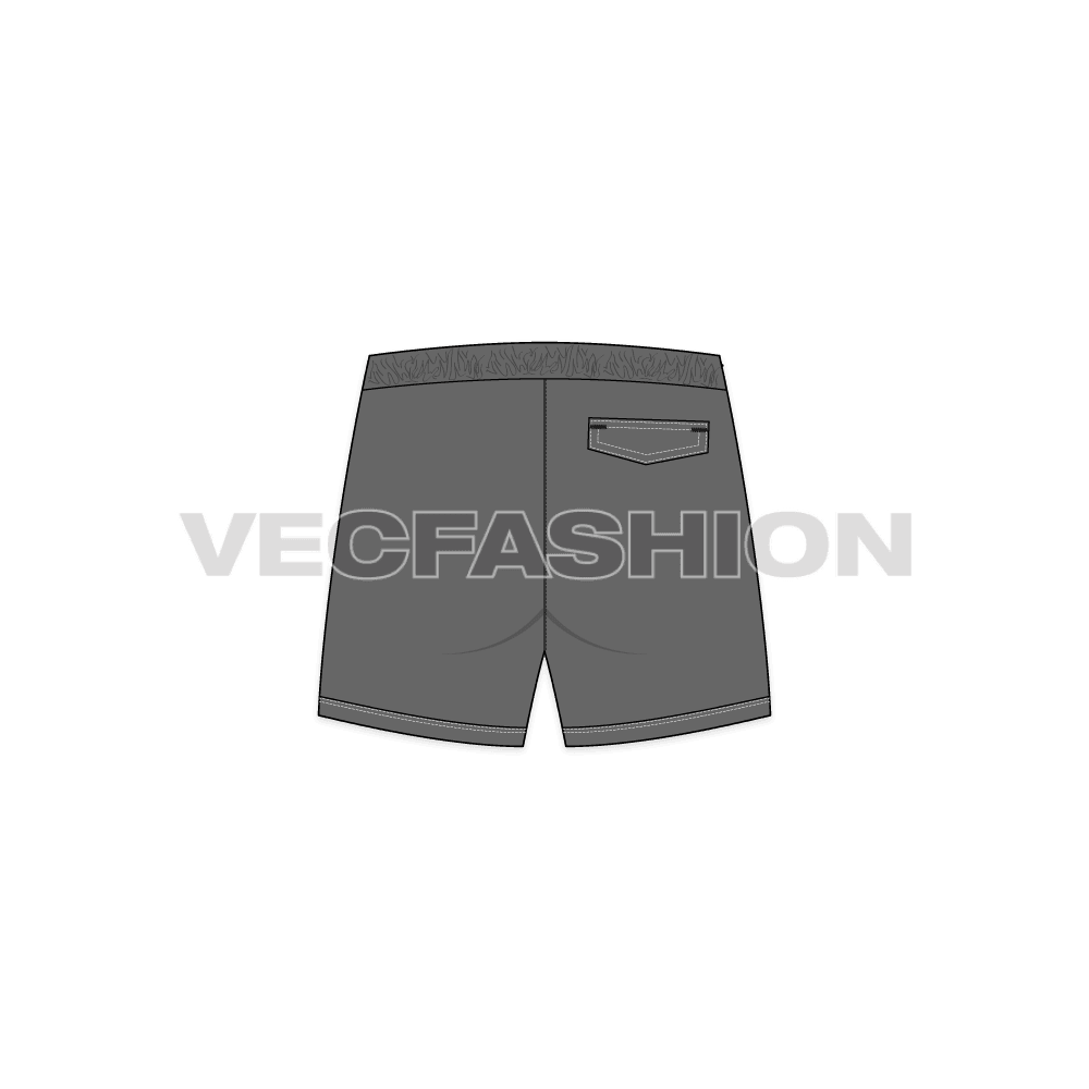 Mens swimming trunks flat sketch, back view
