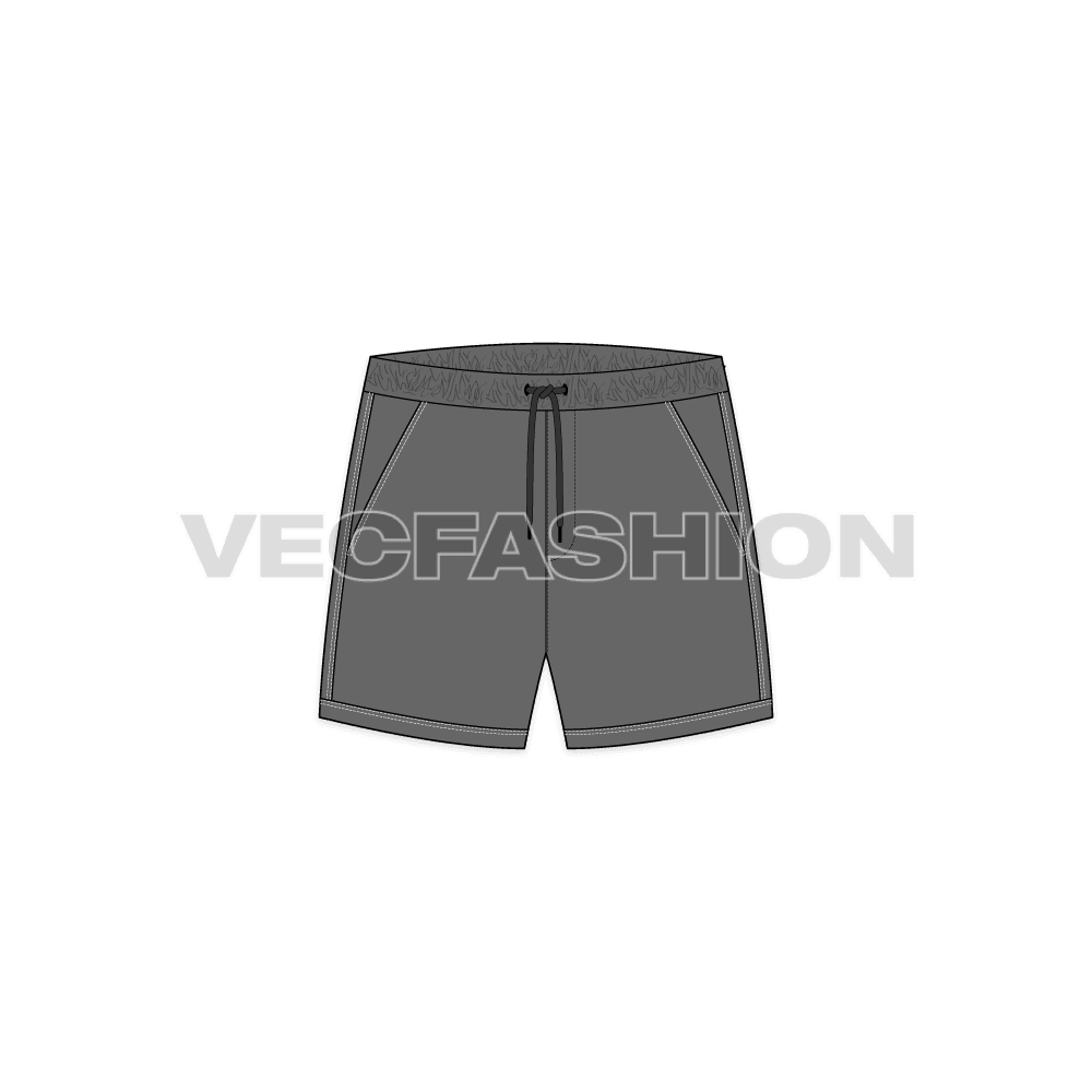 Mens swimming trunks flat sketch, front view
