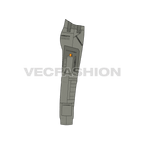 Mens tactical cargo pants, gear pockets flat sketch, side view