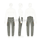 Mens tactical cargo pants, gear pockets flat sketch, croqui sketch