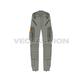 Mens tactical cargo pants, gear pockets flat sketch, front view