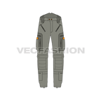 Mens tactical cargo pants, gear pockets flat sketch, front view