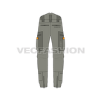 Mens tactical cargo pants, gear pockets flat sketch, back view