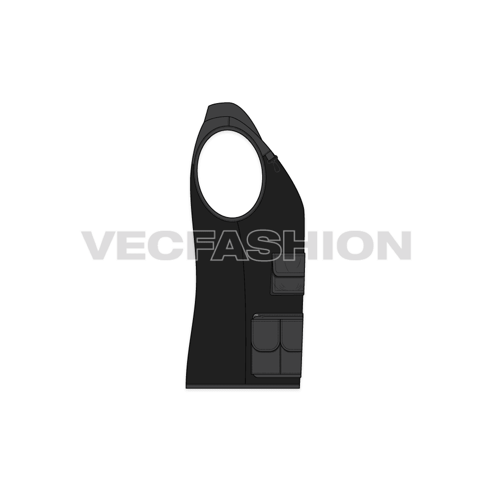 Mens tactical vest flat sketch, side view
