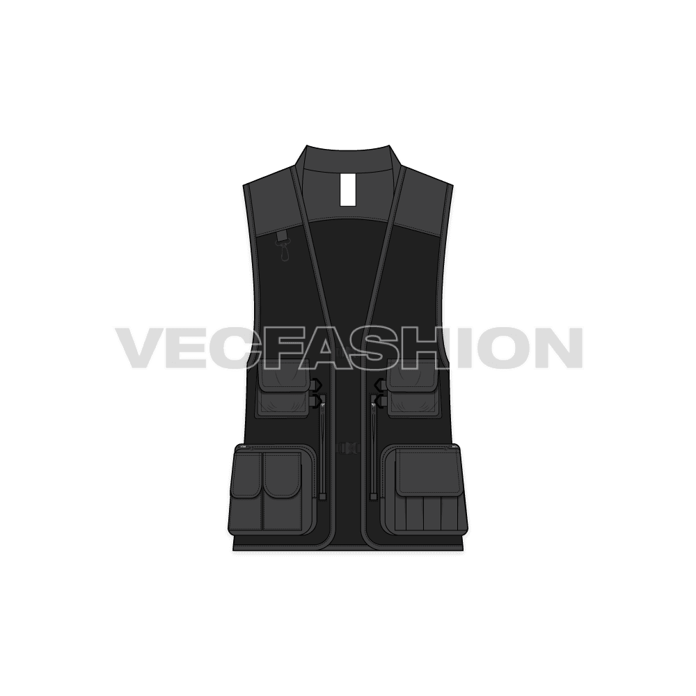 Mens tactical vest flat sketch, front view