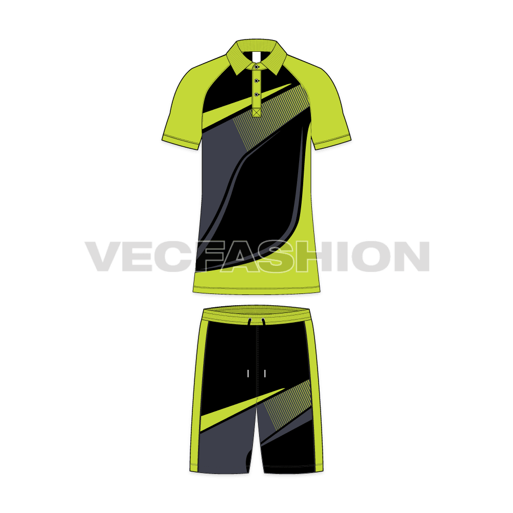 Mens tennis uniform kit, colorway flat sketch, front view