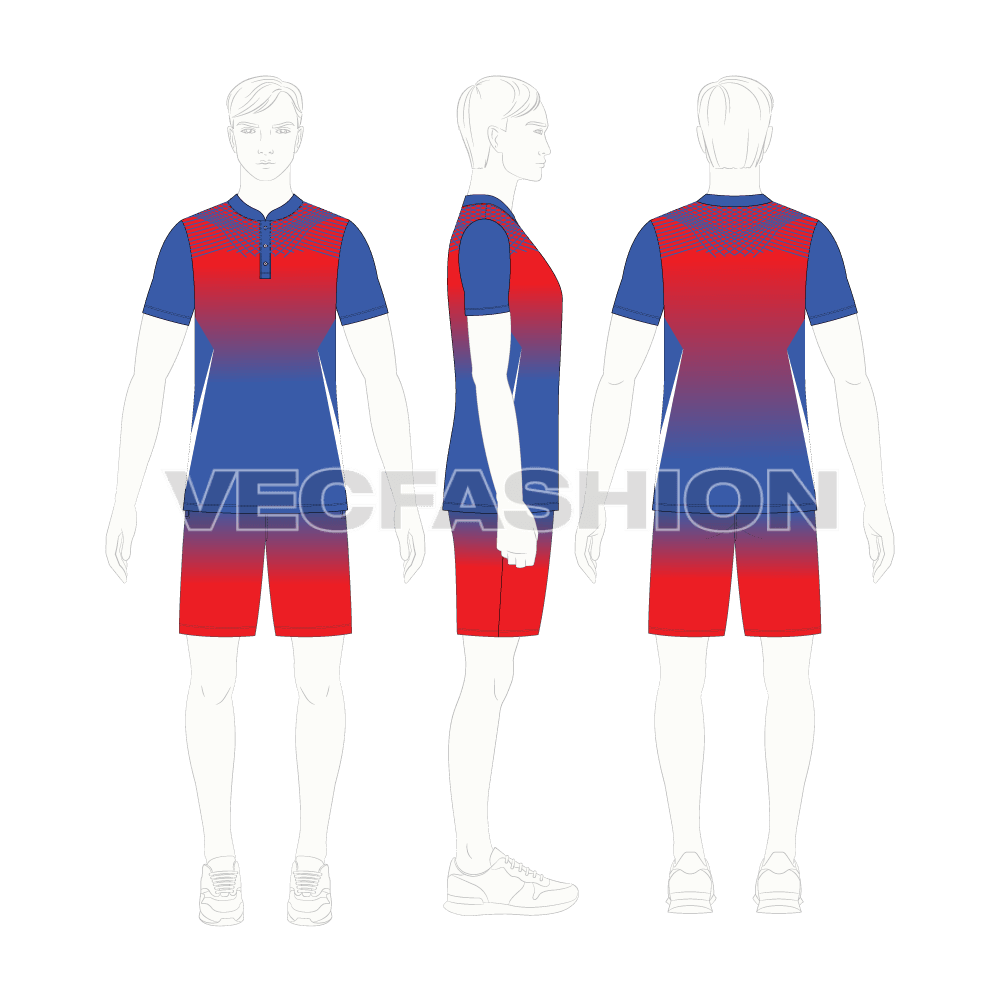 Mens tennis uniform kit, technical flat sketch, croqui sketch