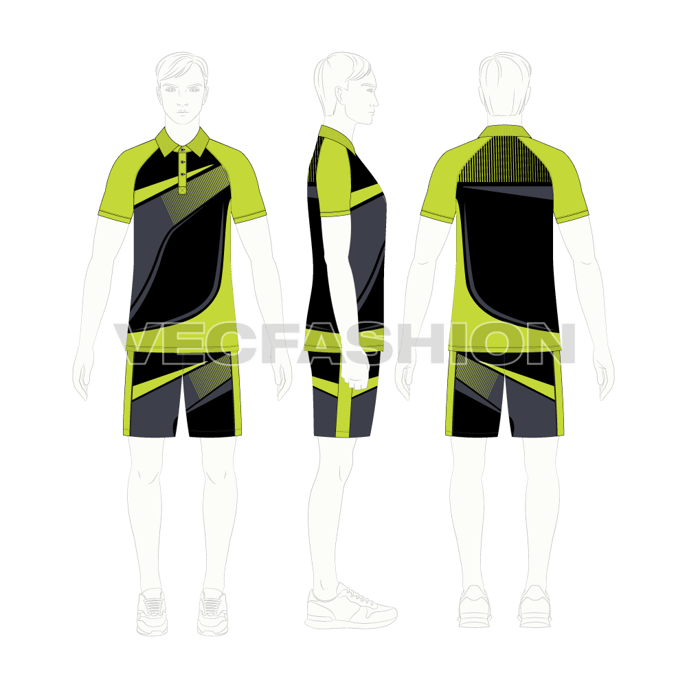 Mens tennis uniform kit, colorway flat sketch, croqui sketch