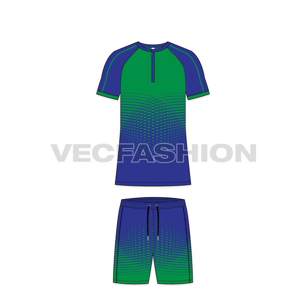 Mens tennis uniform kit flat sketch, front view