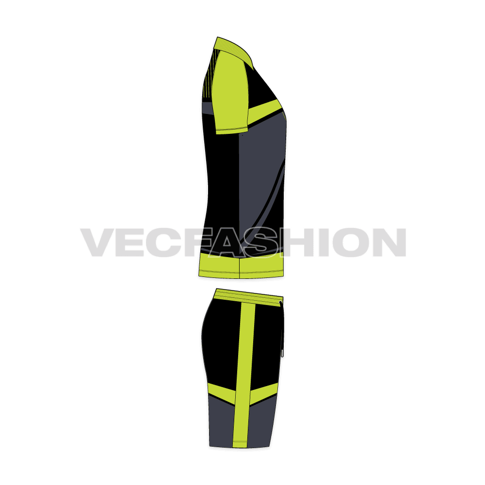Mens tennis uniform kit, colorway flat sketch, side view