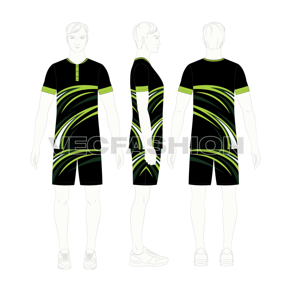 Mens tennis uniform kit, cad flat sketch, croqui sketch