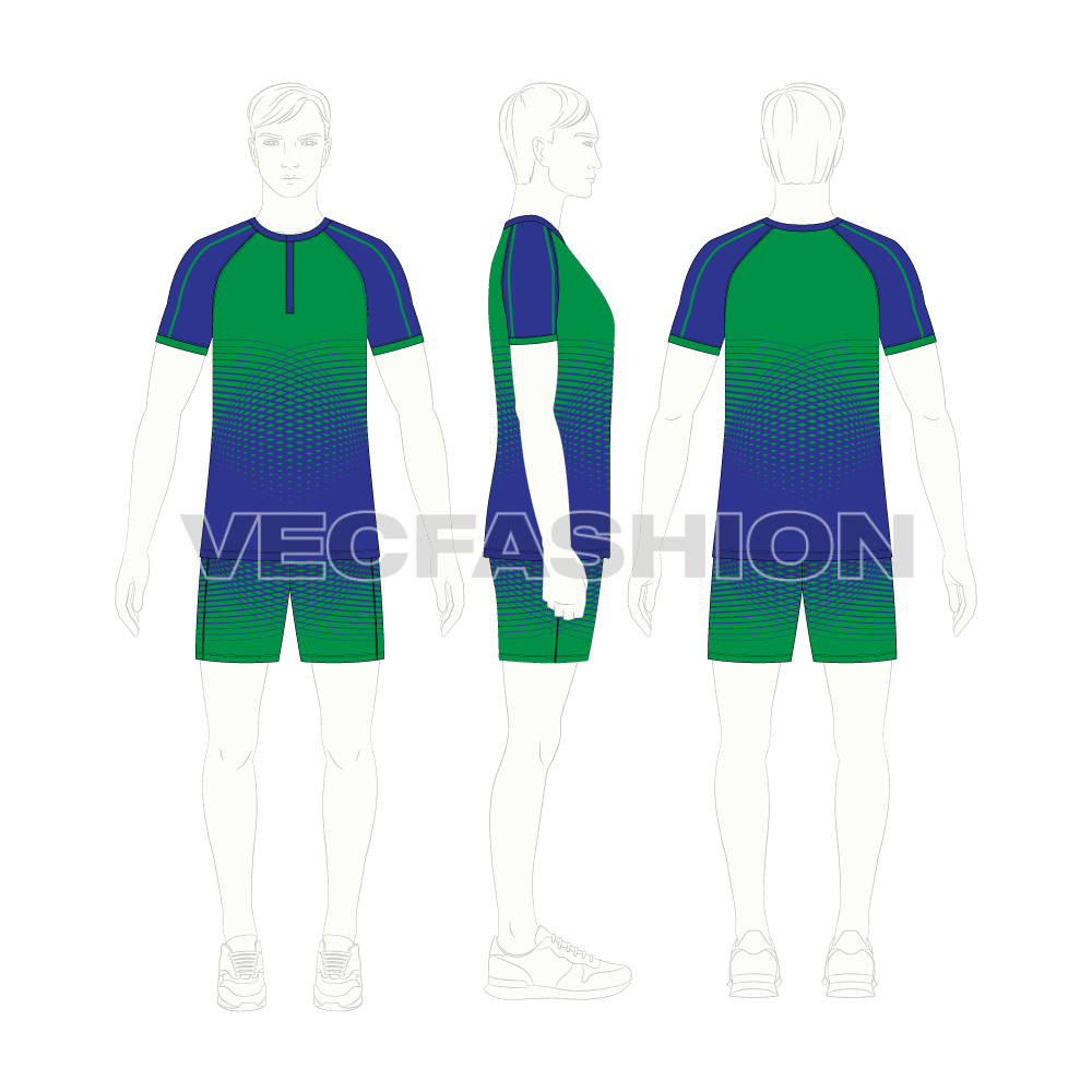 Mens tennis uniform kit flat sketch, croqui sketch