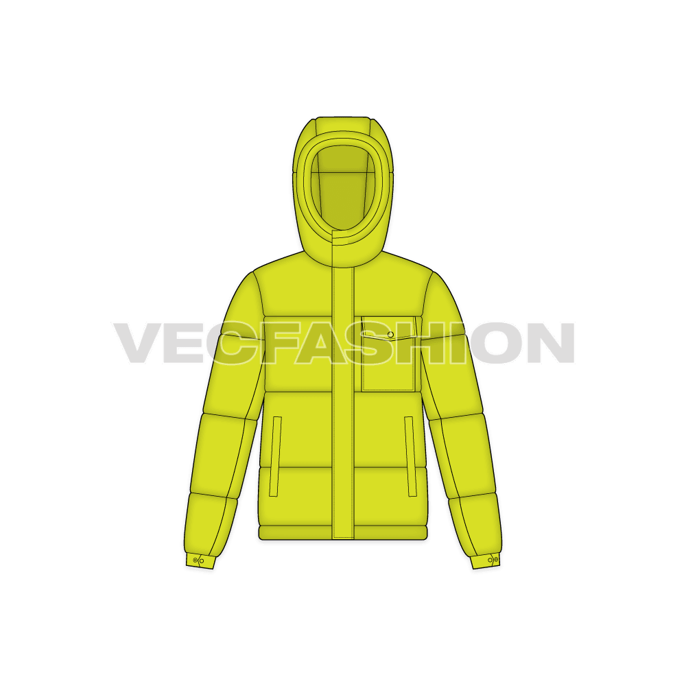 Mens Thick Climbing Jacket flat sketch, front view