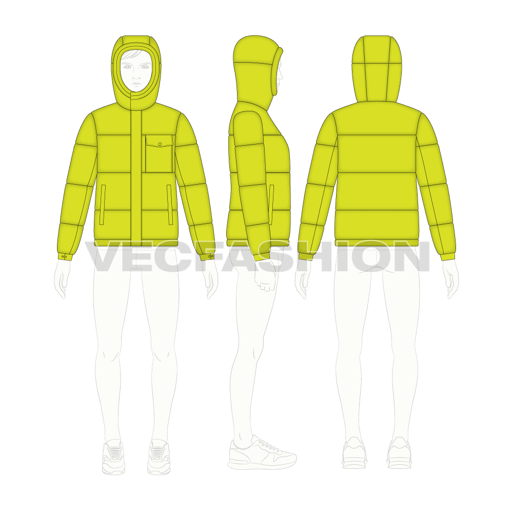 Mens Thick Climbing Jacket flat sketch, croqui sketch
