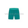 Mens thigh length boxer shorts flat sketch, front view
