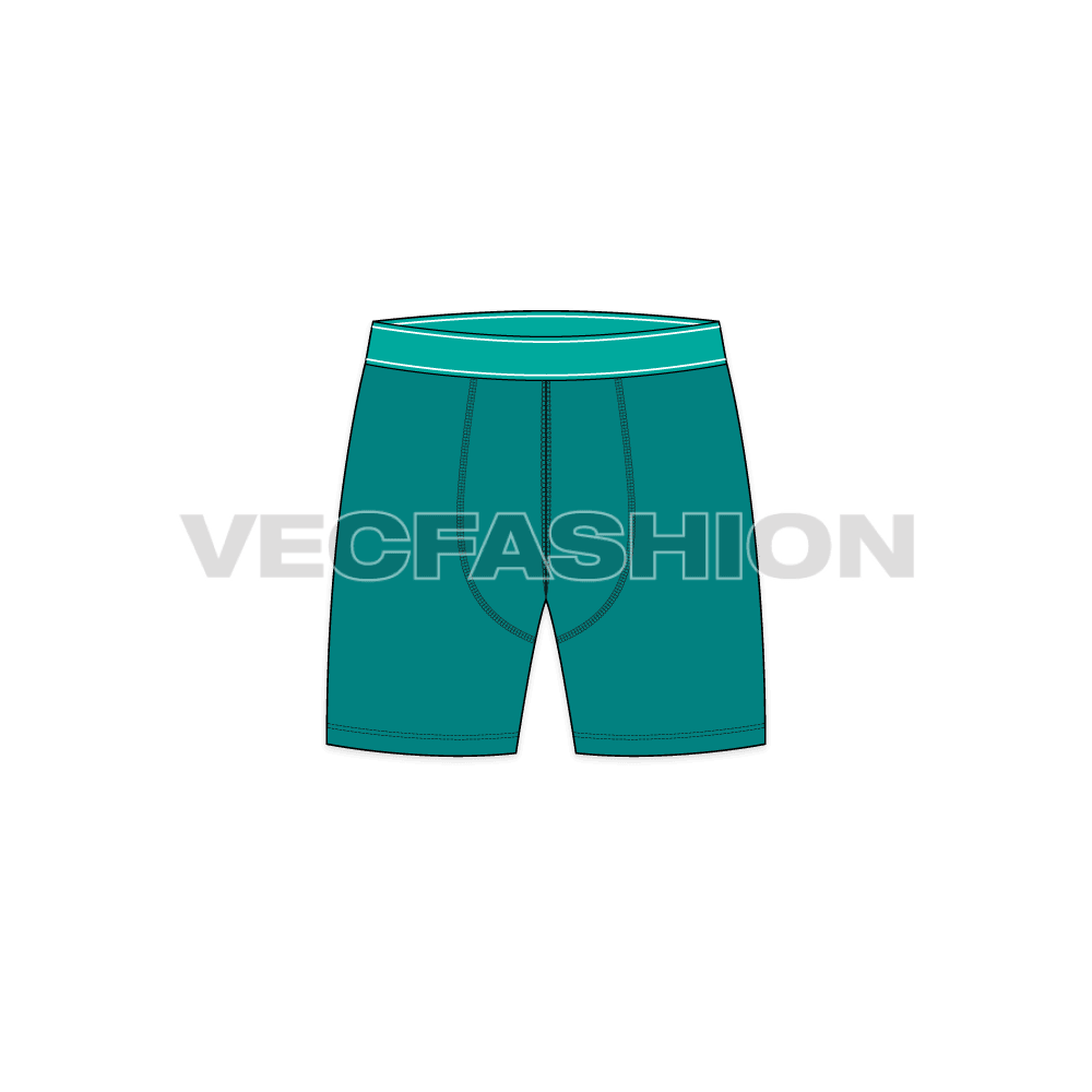 Mens thigh length boxer shorts flat sketch, front view