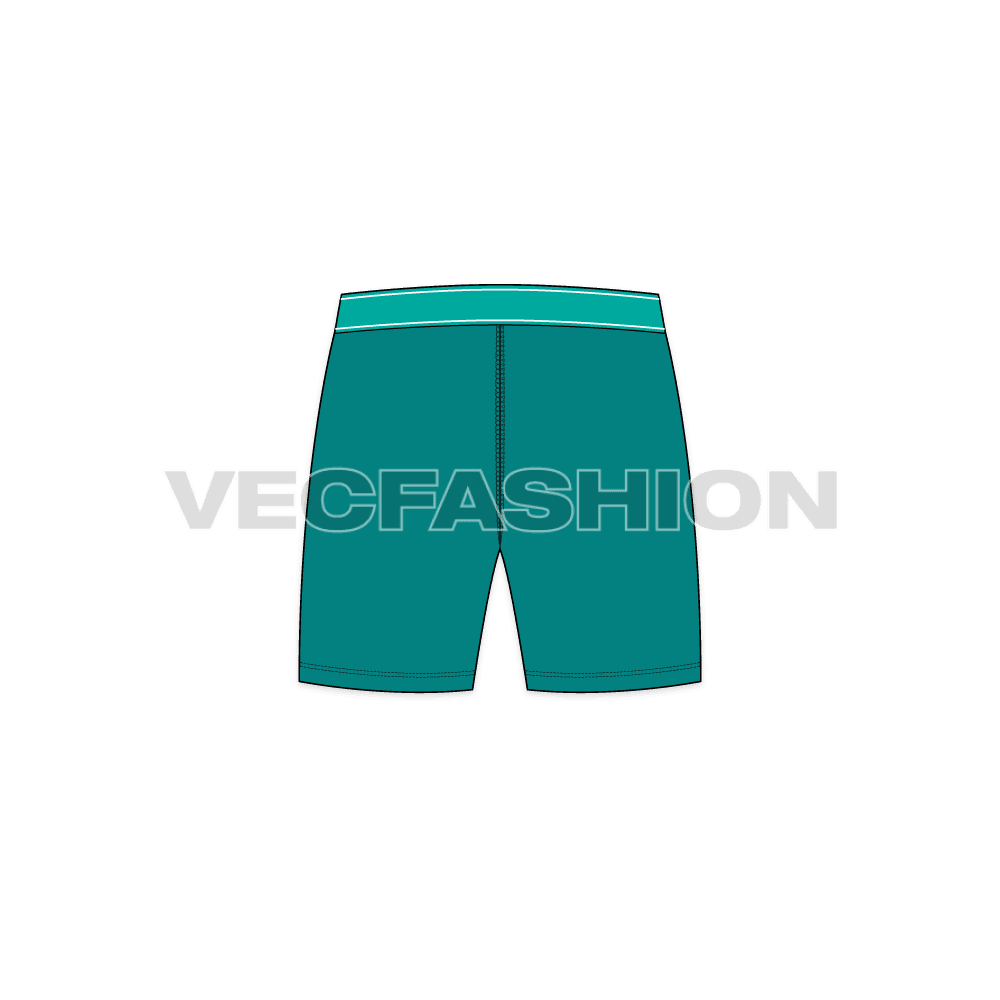 Mens thigh length boxer shorts flat sketch, back view