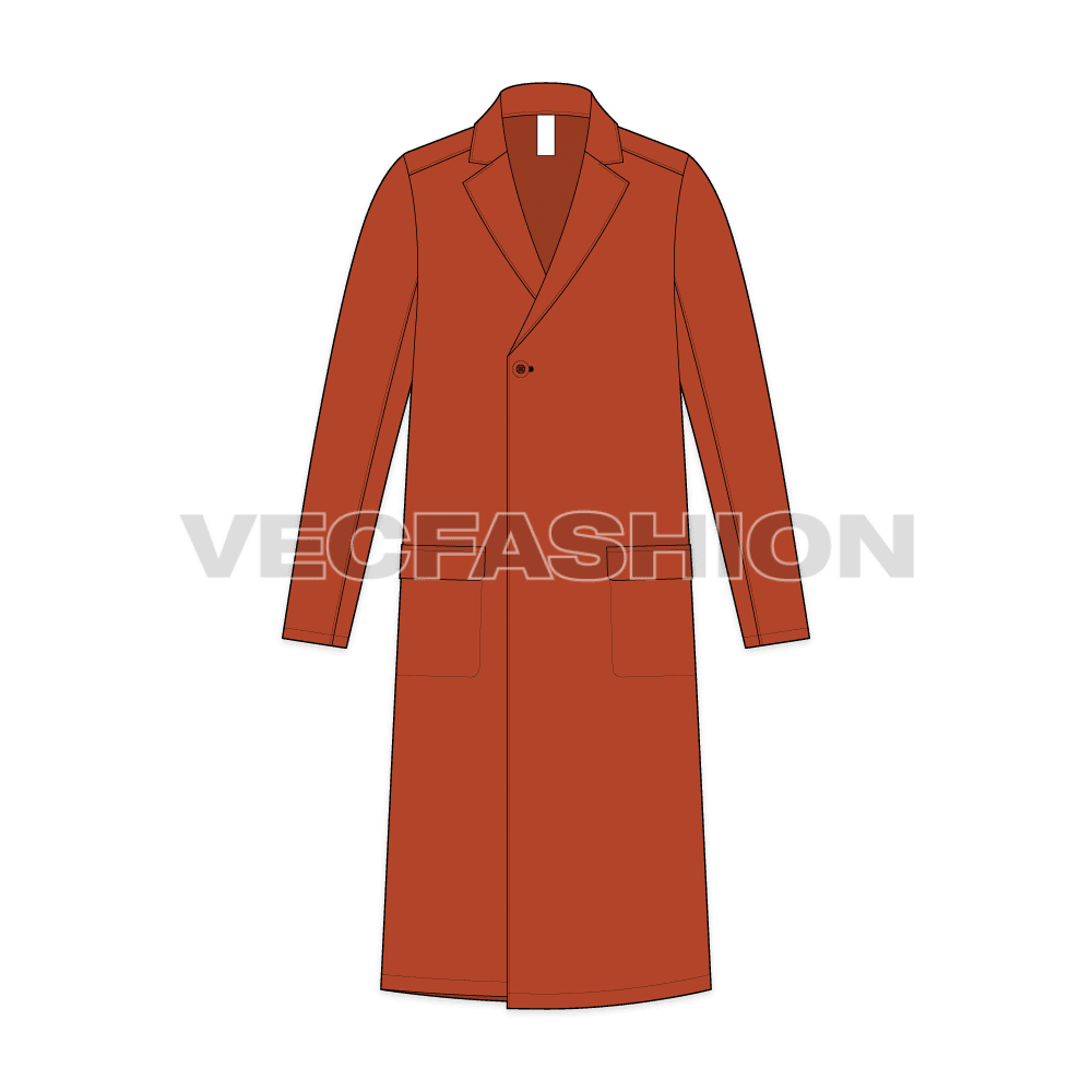 Classic coat technical fashion illustration with thigh length, notched  shawl collar, oversized body, double breasted. Flat jacket template front,  back, white color style. Women, men, unisex CAD mockup Stock Vector Image &