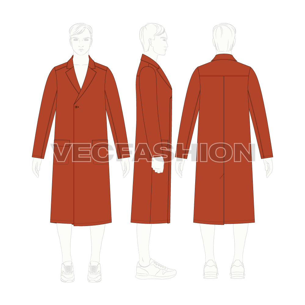 Mens Top Coat Flat Sketch flat sketch, croqui sketch