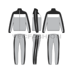 Mens tracksuit with reflective flat sketch, showing all views, front, side and back