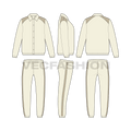 Mens training coach set flat sketch, showing all views, front, side and back