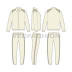 Mens training coach set flat sketch, showing all views, front, side and back