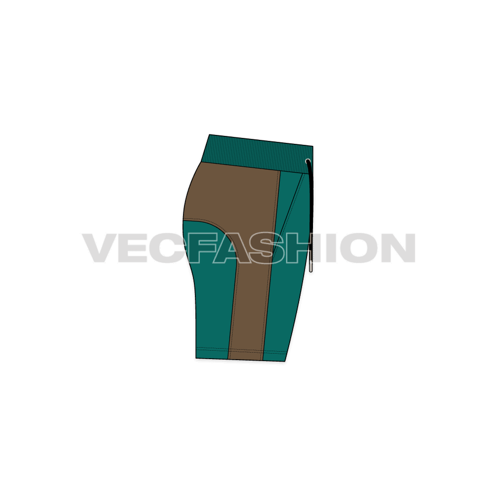 Mens training shorts flat sketch, side view