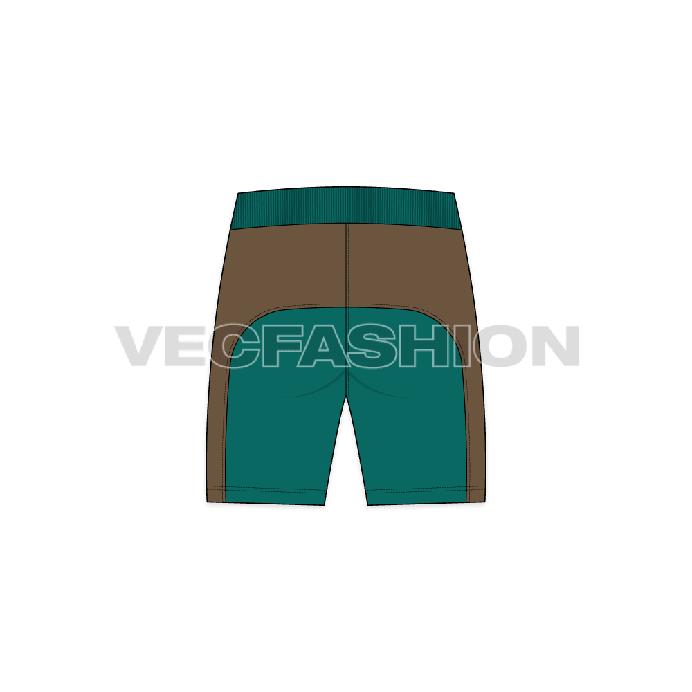 Mens training shorts flat sketch, back view