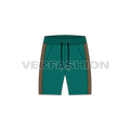 Mens training shorts flat sketch, front view