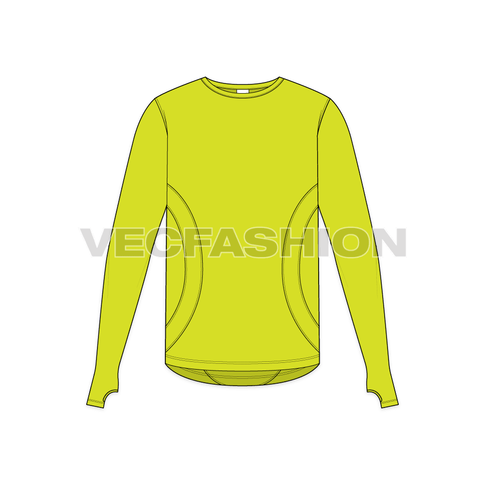 Mens training sport shirt flat sketch, front view