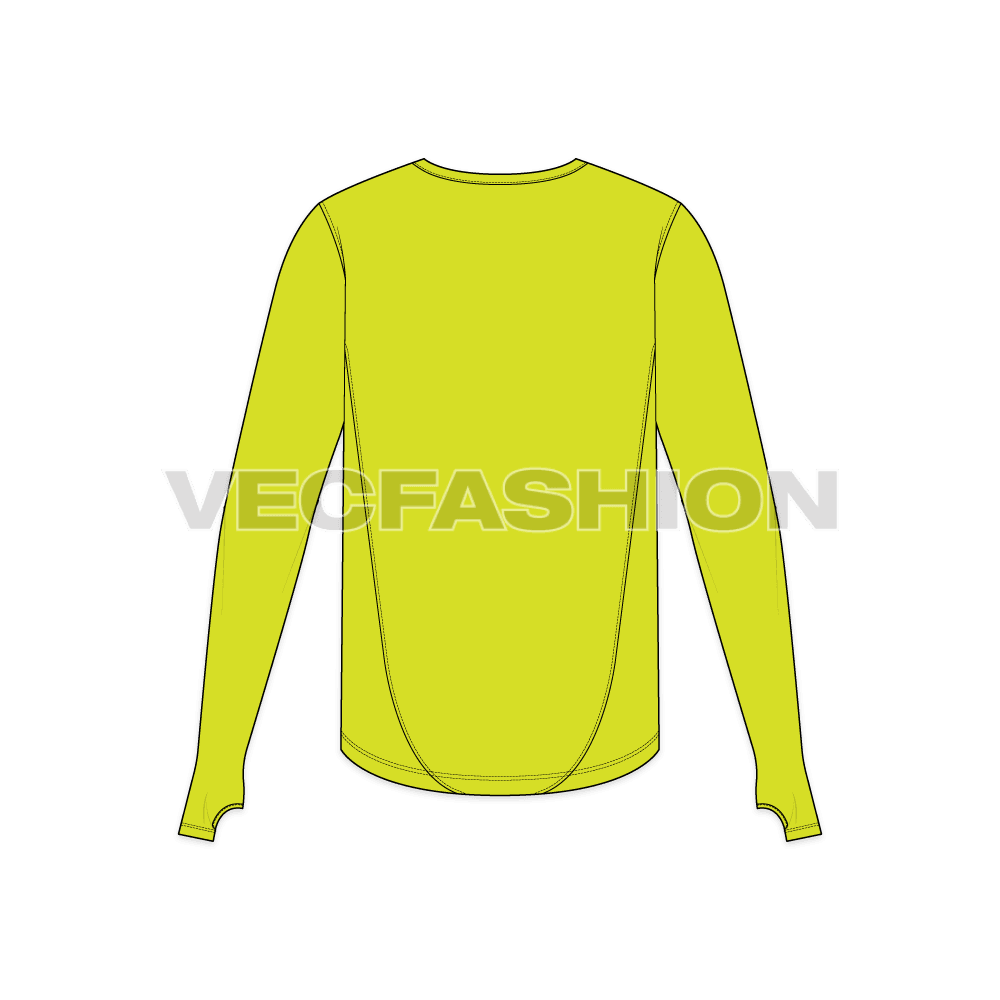Mens training sport shirt flat sketch, back view