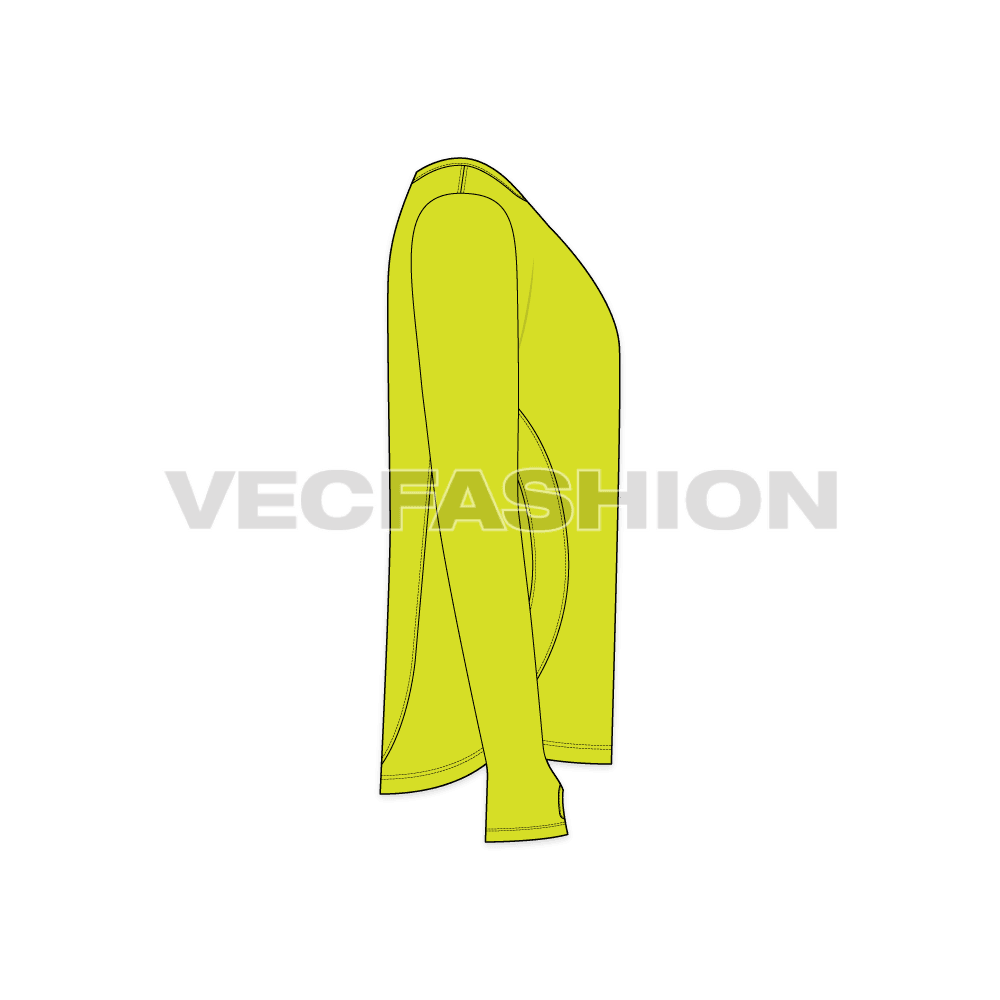 Mens training sport shirt flat sketch, side view