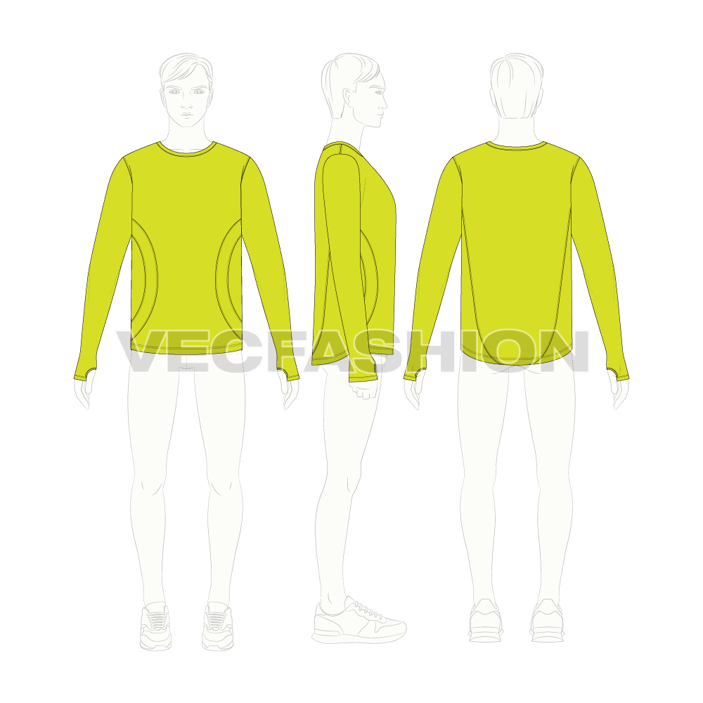 Mens training sport shirt flat sketch, croqui sketch