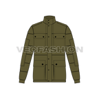 Mens Travel Down Jacket flat sketch, front view
