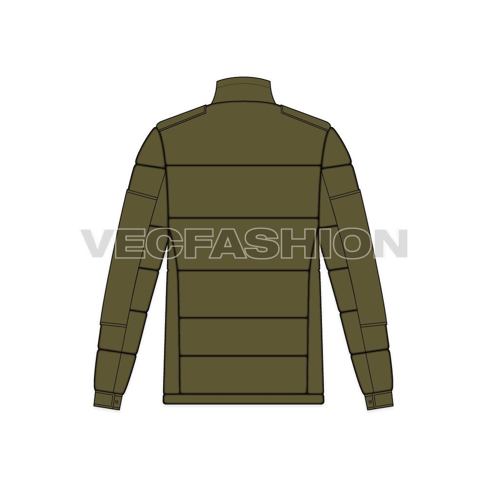 Mens Travel Down Jacket flat sketch, back view