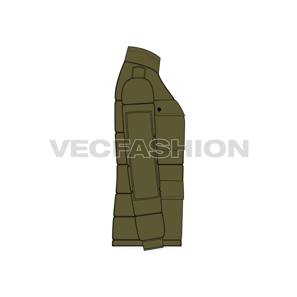 Mens Travel Down Jacket flat sketch, side view