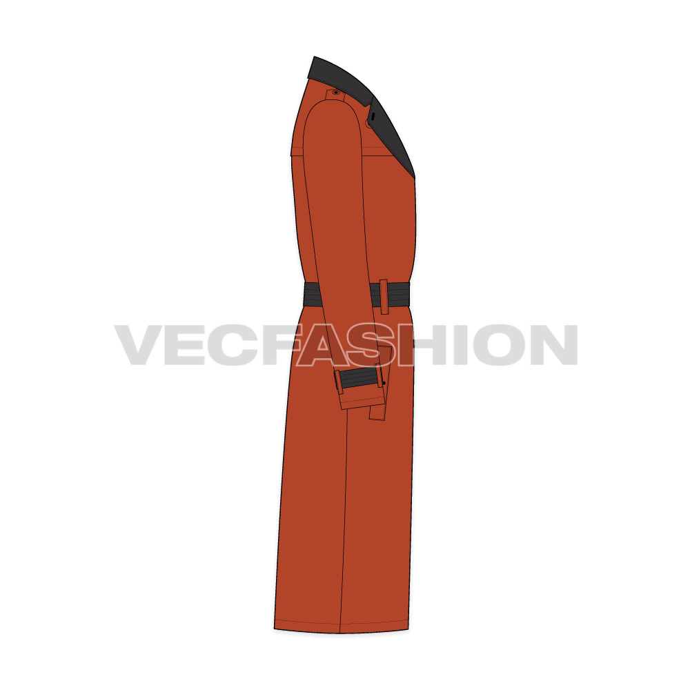 Mens Trench Coat flat sketch, side view