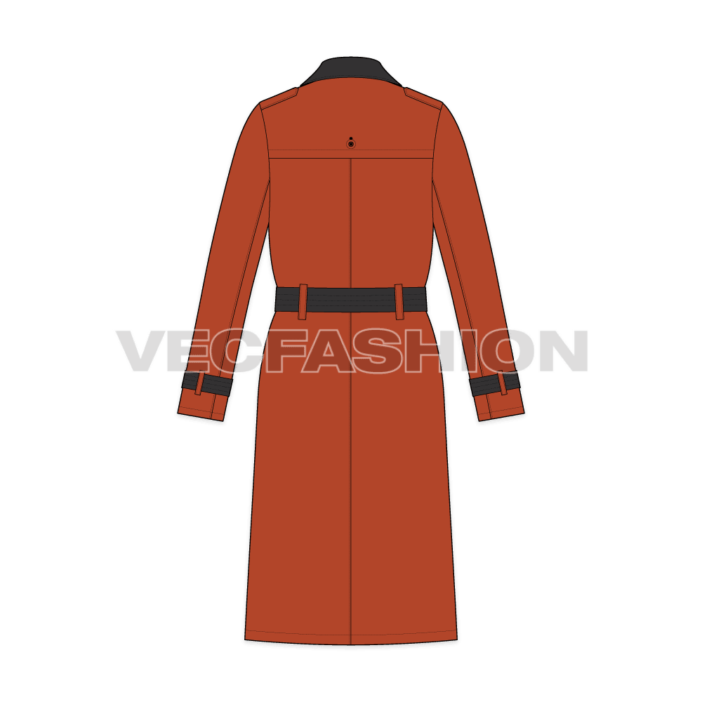 Mens Trench Coat flat sketch, back view