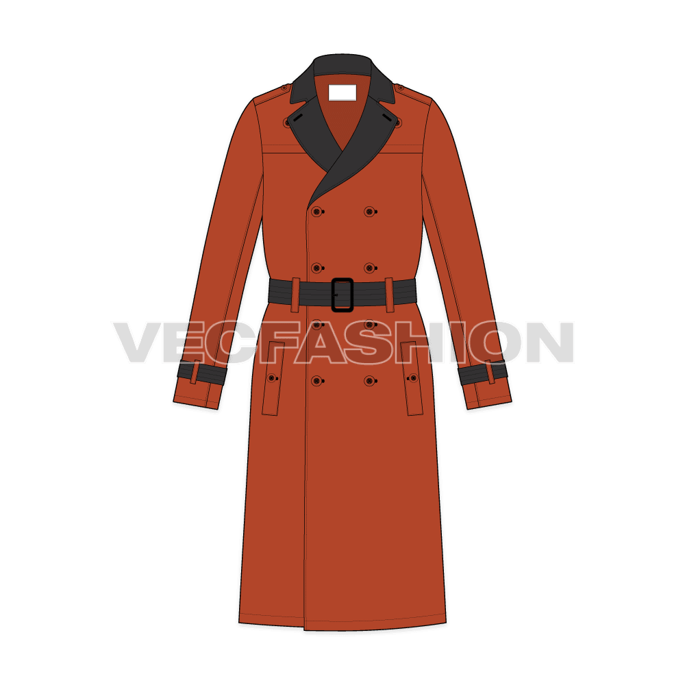 Mens Trench Coat flat sketch, front view